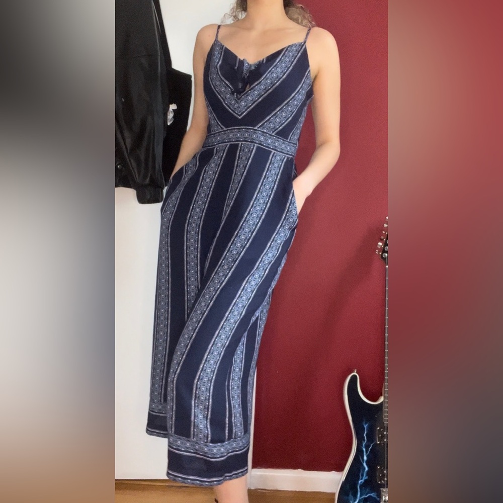 Navy Jumpsuit with European patterns